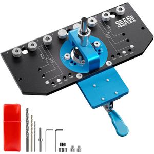 SEESII 3-in-1 Cabinet Hardware Jig Aluminum Alloy for 35mm Concealed Hinge; 5mm& 1/4" Shelf Pin;Handle template with Adjustable Edge and Quick Clamp for Hinge Hole& Shelf Hole for Woodworking&Home DIY
