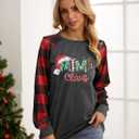 Mimi Claus Christmas Shirt Women Cute Santa Graphic T-Shirt Long Sleeve Raglan Baseball Tee Top (Medium, Grey Red)