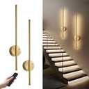 Motion Sensor Battery Operated Wall Sconce Set of Two - Modern Rechargeable Wireless Wall Lights with Remote Control, Dimmable, 3000K/4000K/6000K, Timer for Living Room, Hallway,23.6 Inch, Brass