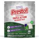 Amazon Brand - Presto! Triple Action Dishwasher Pacs, Anti-spotting, Fresh Scent, No Phosphates or Chlorine, 70 Count
