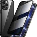 iPhone 14 Pro Cellular Phone Case, Magnetic Titanium, Anti peep Privacy, Double Sided Tempered Glass, Full Body, Metal Frame, Black, Support Wireless Charging & Face ID
