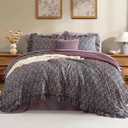 Full Comforter Set - 7 Pieces Ruffle Purple Ditzy Bedding Sets, Shabby Chic Farmhouse Bed in a Bag with Ruffle Comforter, Sheets, Pillowcases & Shams