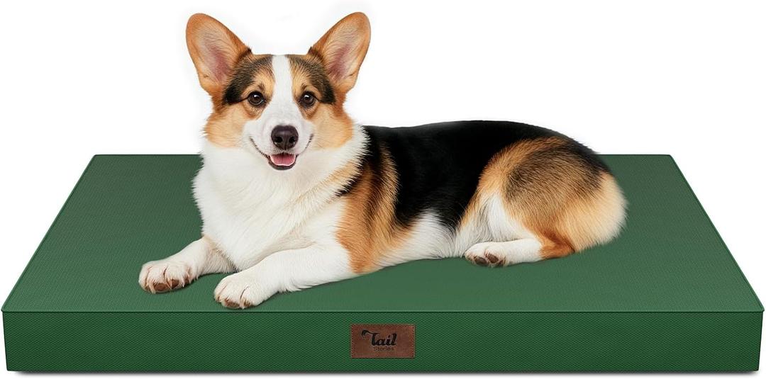 Outdoor All Weather Large Dog Bed, Waterproof Dog Bed for Large Dogs 36x27 Inch, Orthopedic Egg Crate Foam Pet Bed with Washable Removable Oxford Cooling Cover, Dark Green