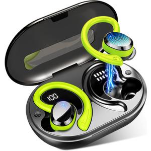 Wireless Earbuds Sport Bluetooth Headphones 5.4, 2025 Bluetooth Earbuds 4 HD Mic, Over-Ear Buds with Earhooks ENC Noise Canceling Earphones, 48Hrs Stereo, IP7 Waterproof Headset for Workout/Running (Green)