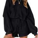 MEROKEETY Women\'s 2025 Fall Oversized Batwing Sleeve Lounge Sets Casual Top and Shorts 2 Piece Outfits Sweatsuit L