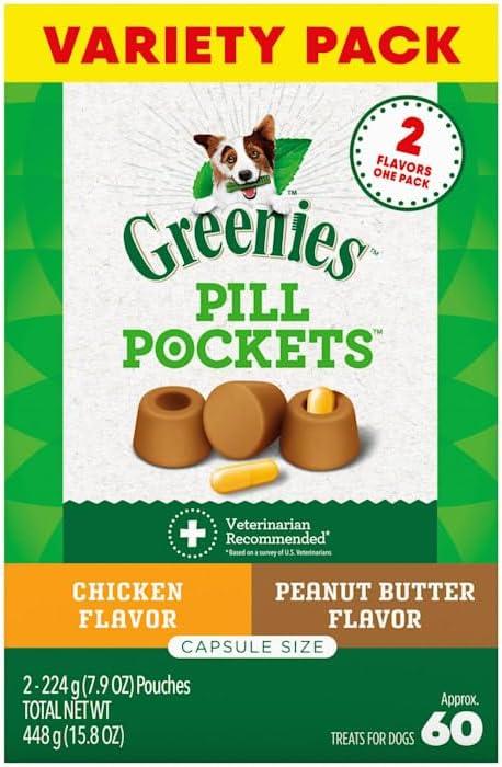 Greenies Pill Pockets for Dogs Large Size, Dog Treat Pouch for Capsule Medication, Variety Pack, 7.9 oz. Pouch (EXP 07/31/26)