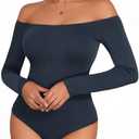 MANGOPOP Women's Off The Shoulder Long Sleeve Short Sleeve Bodysuit Sexy Backless Body Suit Tops XL