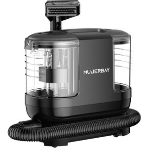 Upholstery Carpet Cleaner Machine, MUJERBAY 11Kpa Portable Spot and Stain Cleaner, Easy Move with Universal Wheels & Handle, 1.18-inch Deep Cleaning Machine for Couch, Stairs, Car and Pet Messes. (Black)