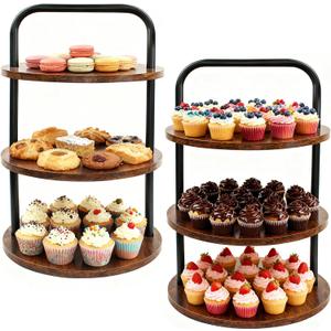 2PCS Wooden Cupcake Stand for 100 Cupcakes - 3-Tier Large Round Serving Tray with Cupcake Tower, Tiered Tray,Cake Tray, Desert Stand for Wedding, Party, Anniversary, Farmhouse Decor