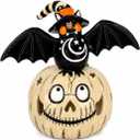 Blue Sky Clayworks Bat On Grey Pumpkin Tealight Holder, 8.5" L x 5.5" W x 8" H