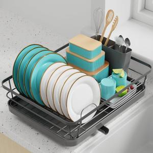 Dish Drying Rack - Stainless Steel Dish Rack with Drainboard for Kitchen Counter and Sink, Large, Grey (Gray)