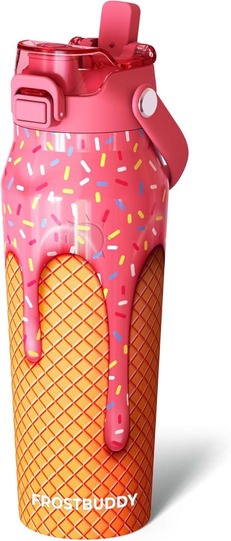 Frost Buddy 24oz Insulated Water Bottle with Straw & Chug Lid | Leak-Proof Stainless Steel | 24-Hours Cold | Sweat-Proof, Cup Holder Friendly | Ideal for Gym, Travel, Sports & Everyday Hydration (Ice Cream)