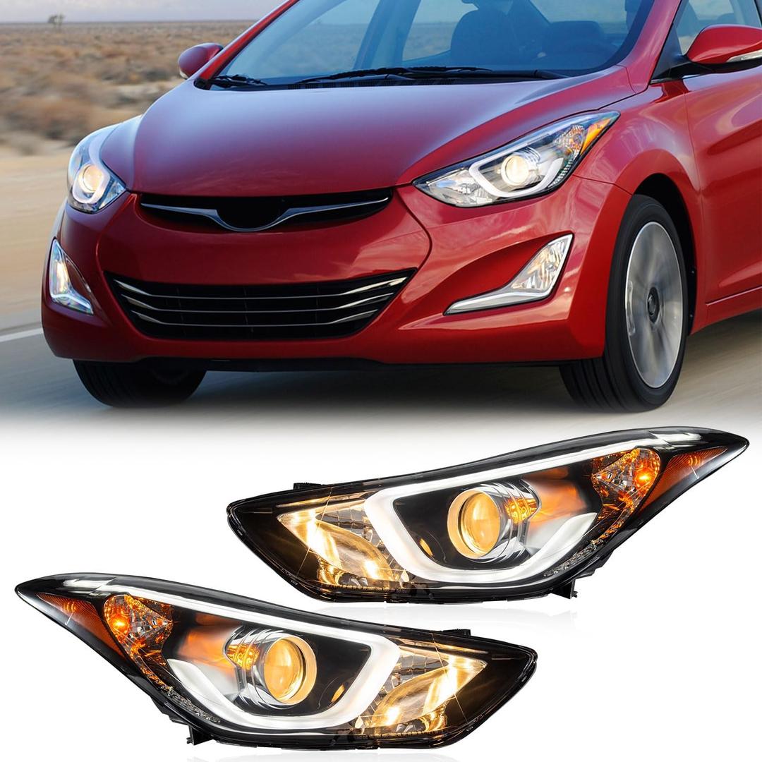 TODO Headlight Assembly Compatible with 2014-2016 Hyundai Elantra Sport/Limited, LED DRL Halogen Headlamp Pair, Replacement 92101-3Y510 92102-3Y510