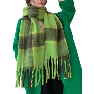 Wander Agio Winter Women Warm Scarf Long Shawl Large Scarves Cold Weather Thick Blanket Scarfs Colorful Plaid (Green Dark Grey 14)