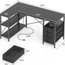 Huuger L Shaped Office Desk with Power Outlets, 47 Inch Computer Desk with 3 Drawers, Shelves, for Gaming, Corner Work, Home Office, Study, Black