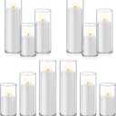 Homjoy 24 PCS White Pillar Candles with Glass Candle Holders Clear Hurricane Candle Holders Glass Cylinder Vases for Centerpieces Wedding Party, Event, Home Office (12 Candles+12 Candle Hoders)