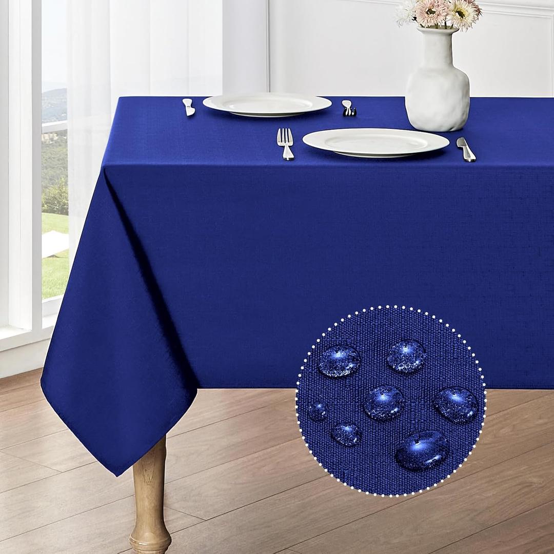 Veblandy Rectangle Tablecloth Waterproof 60x84 inch Linen Textured Table Cloth Stain and Wrinkle Resistant Washable, Decorative Fabric Table Cover for Dining, Party and Camping, Royal Blue