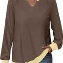 StunShow Women Sweatshirts Long Sleeve Shirts V Neck Casual Cute Loose Fit Lightweight Pullover Tops (L)