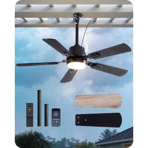 EDISHINE 42" Outdoor Ceiling Fan with Light, IP66 Waterproof Gazebo Hanging Fan, 4800 CFM, 3CCT, APP/Remote Control, 5 Wood Blade, 6-Speed Winds, Plug in Ceiling Fans for Patios Porch Pergola, Black