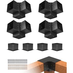 VEVOR Pergola Bracket Kit, 6x6 Inch (Inner Size 5.5x5.5), 4 Pcs 3-Way Heavy Duty Corner Bracket Woodworks DIY Post Base Kit, Easy Installation Wooden Beams for Gazebos, Patio Pergolas, Log Cabin