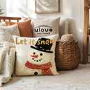 ULOVE LOVE YOURSELF Merry Christmas Decorative Throw Pillow Covers Let It Snow Cushion Covers Santa and Snowman Farmhouse Winter Holiday Decor Pillowcases 18 x 18 Inch,2Pack for Sofa Couch(Beige)