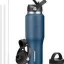 HYDROWION 32oz Stainless Steel Water Bottle(Cold for 48 Hrs, Hot for 24 Hrs), Double Wall Vacuum Insulated Water Flask with Straw Lid, Spout Lid and Flex Cap, Fit in Any Car Cup Holder, Cobalt
