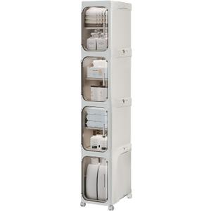 4-Tier Tall Narrow Storage Cabinet with Transparent Doors and Shelves,Plastic Slim Bathroom Organizer, Foldable Storage Cabinet for Small Space, Bathroom, Kitchen