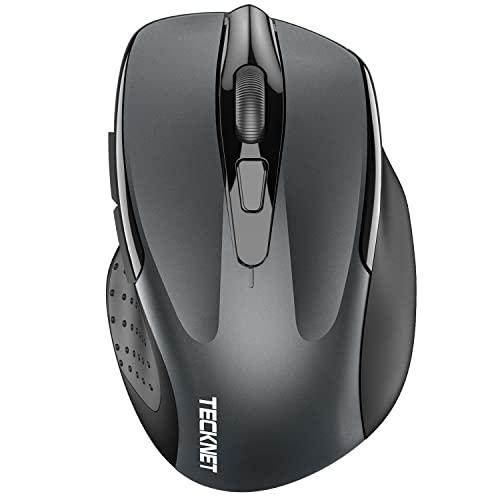 TECKNET Wireless Mouse (2.4G & BT5.0/3.0) Silent 4800 DPI Computer USB A & Bluetooth Mouse 6 Buttons, Wide Compatibility - Grey