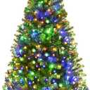 Goplus 5FT Pre-Lit Artificial Christmas Tree, Hinged Spruce Xmas Full Tree with 150 LED Multicolor Lights, 11 Lighting Modes, 600 PVC Branch, Foldable Base, for Indoor Home Office Decoration