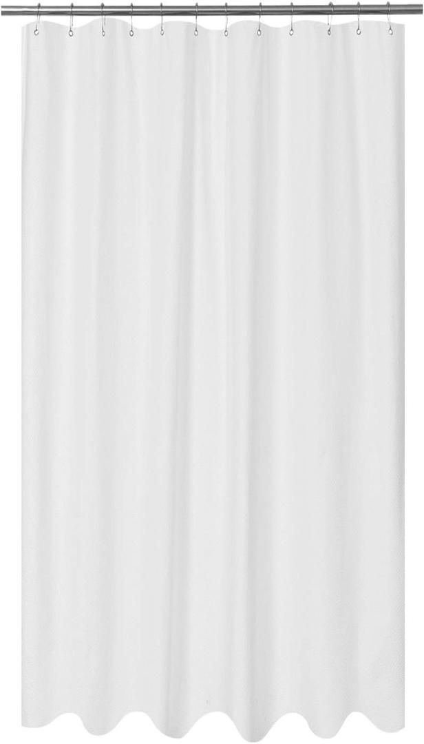 Mrs Awesome Embossed Microfiber Extra Long Shower Curtain Liner 71 x 96 inches, Soft Fabric Shower Curtain Washable and Water Repellent, 71x96, White