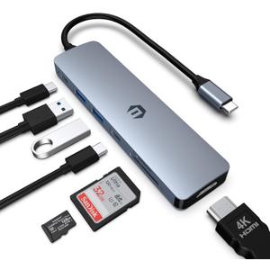 7 in 1 USB C HUB Adapter, Featuring HDMI Output, 100W Power Delivery, USB C 3.0, 2 x USB 3.0, SD and Micro SD Card Reader, Compatible for USB C Laptops Dell XPS/HP/Surface and More