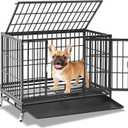 Homey Pet 37 inch Stackable Heavy Duty Dog Crate, Indestructible Escape Proof Dogs Cage Kennel with Lockable Wheels, Removable Tray & Metal Grid, Double Doors for High Anxiety Medium/Small Dogs (36.6"L x 22.5"W x 29.1"H)