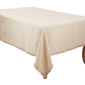Stonewashed Linen Fringed Tablecloth, 9'x12', Natural