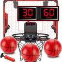 Basketball Hoop Indoor for Kids(4-12 Years Old), Over The Door Basketball Hoop with Scoring, Countdown and Music Accompaniment, Christmas Toys (red)