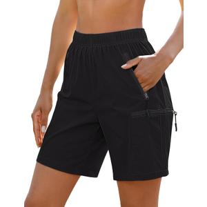 luvamia Hiking Shorts for Women Cargo Pull On Elastic Waist Lightweight Quick Dry Summer Sport Golf 7 Inch Inseam Shorts, XL