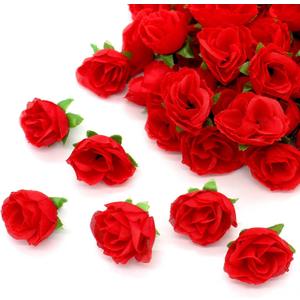 50pcs Artificial Roses Fake Roses 1.6" Flowers Bulk for Decoration, Red Mini Small Real Looking for Wedding Bouquets Bridal Shower Centerpieces Party Table Decoration