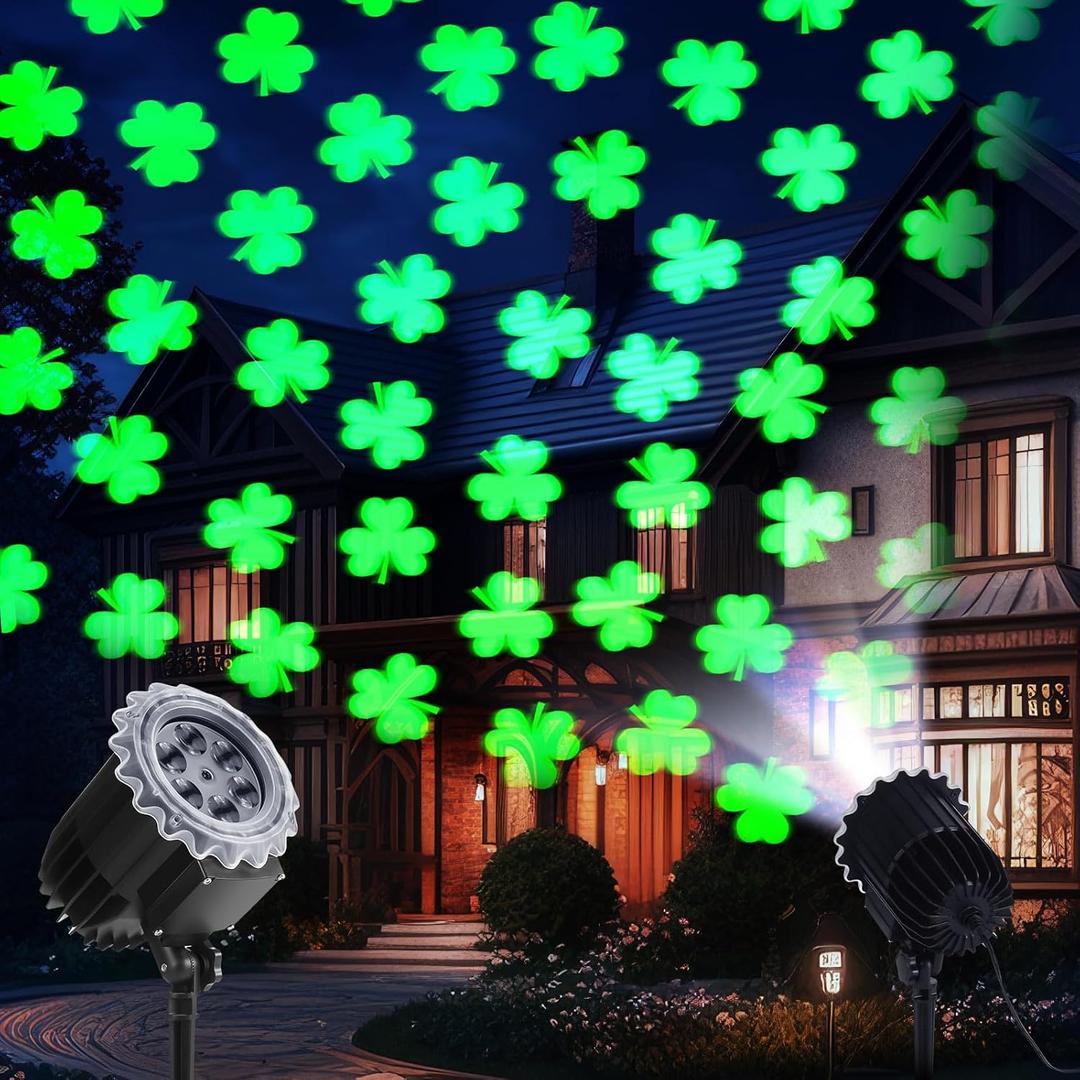 Outdoor St. Patrick's Day Projector Light with 1 Film Slides LED Irish Shamrock Projector Lights Reflectors Waterproof Landscape Decorative Lighting for Holiday Party Decor(Irish Shamrock)