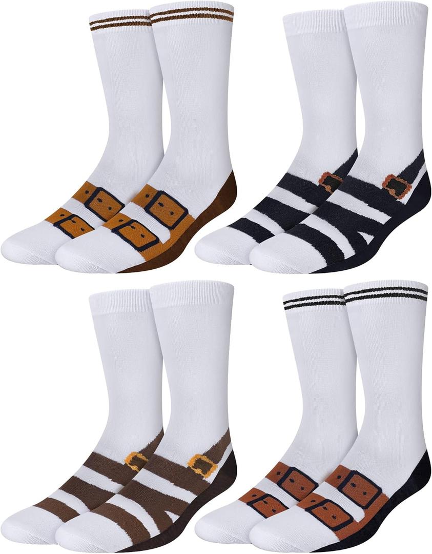 Eurzom 4 Pairs Novelty Sandal Socks for Men Funny That Look Like Shoes Gifts Birthday Hilarious Gag Crew Socks Gifts for Men Father Boyfriend