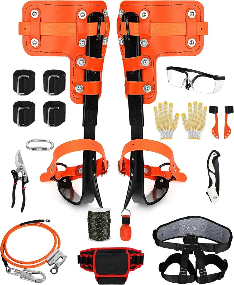 Tree Climbing Spikes Set, 350lbs Load Capacity,1 Pair Climbing Spurs, Tree Climbing Gear with Straps and Spike Protectors, Arborist Equipment for Climbers, Hunting, Lumberjack