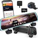 Mirror Dash Cam 4 Channel Dash Cam Front and Rear/Inside, Touch Screen 12’’ FHD 1080Px4 Rear View Mirror Camera, 8 IR Night Vision, Built-in WiFi, GPS, Parking Monitor