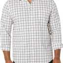 Amazon Essentials Men's Long-Sleeve Stretch Poplin Shirt (Pink White Buffalo Plaid, Small)