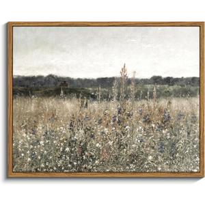 InSimSea Framed Canvas Wall Art Vintage Decor, Wildflower Field Canvas Wall Art Paintings Prints, Rustic Landscape Wall Decor for Bathroom Office, Office Dining Room Decor, 11"x14" (Champ Fleuri)