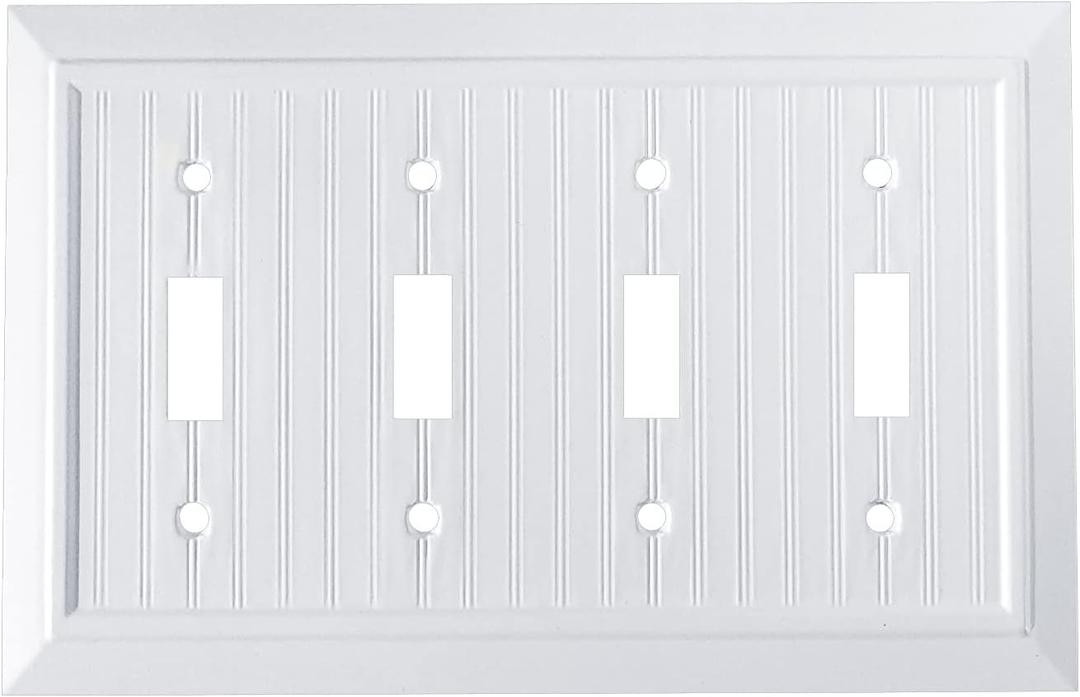 Pure White Classic Beadboard Wall Plates,Light Switch Covers,Electrical Outlet Covers, Switch Plates of Various Combination, Nature Bamboo Fiber Wall plate(4 Gang Toggle 1 Pack)