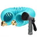 25 FT 3/8" Lightweight Coiled Garden Hose EVA Flexible with 7 Function Nozzles and Brass Connectors for Garden Watering Plants Greenhouses Patios Lake Blue