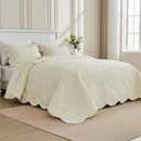 Oversized Bedspread 128x120 for Extra Tall King/California King Bed - Lightweight Quilted Coverlet Set 3 Pieces (1 Quilt, 2 Pillow Shams) - Cream