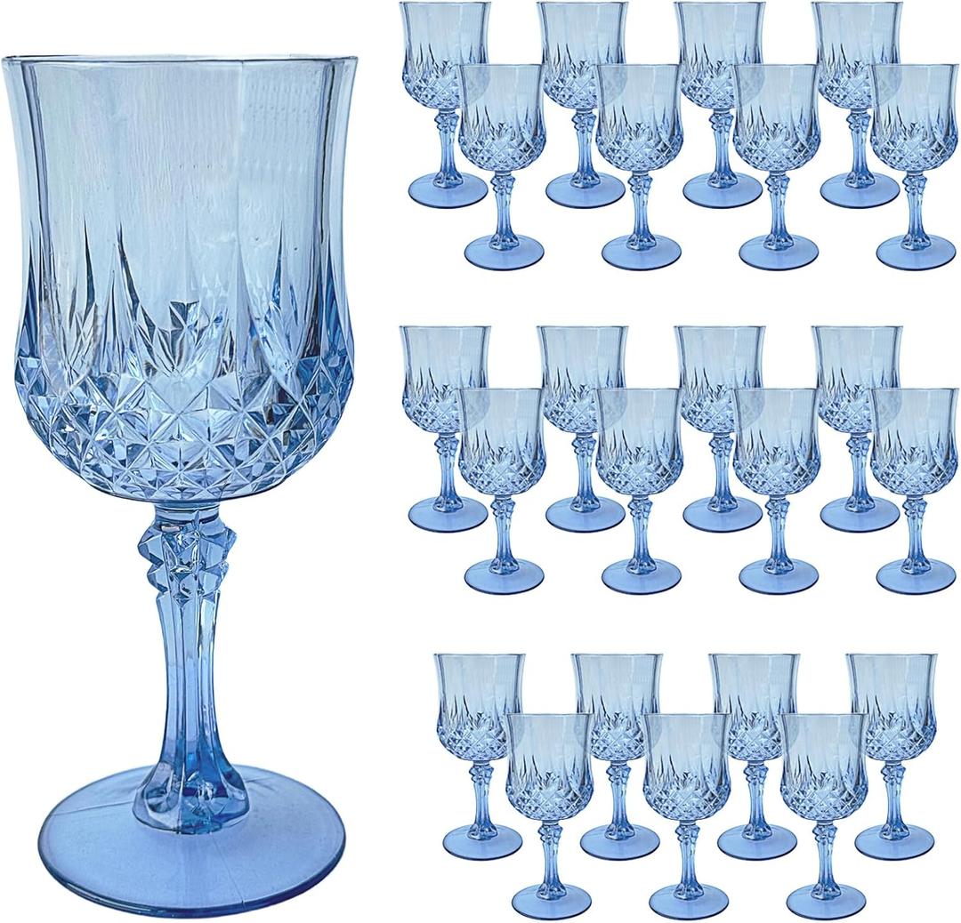 23 PCS Blue Plastic Wine Glasses,Reusable Plastic Wine Glasses,Blue Goblet Glass,Durable and Sturdy Cups Can Be Used for Various Parties Such as Weddings! 