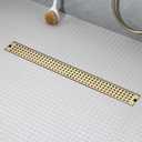 24 Inch Linear Shower Drain - Brushed Gold 304 Stainless Steel Rectangular Floor Drain with Adjustable Leveling Feet, Hair Strainer and Removable Grate