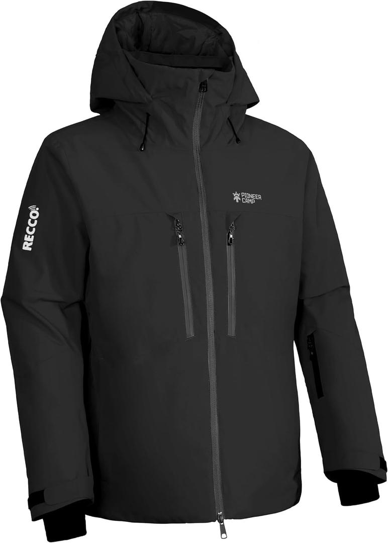 Pioneer Camp Men's Ski Jacket Waterproof Insulated Snowboard Gear Cold Weather Winter Warm Mountain Snow Coat (Black)