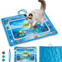 Cat Water Mat with Protective Bag, Scratch Resistant Thickened PVC Water Play Mat, Summer Cooling Interactive Water Filled Mat, Portable Foldable Paw Proof Cat Toy Mat for Indoor Outdoor (A)