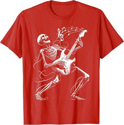 Skeleton Playing Electric Guitar Rock Halloween Boys Men Tee T-Shirt (M)